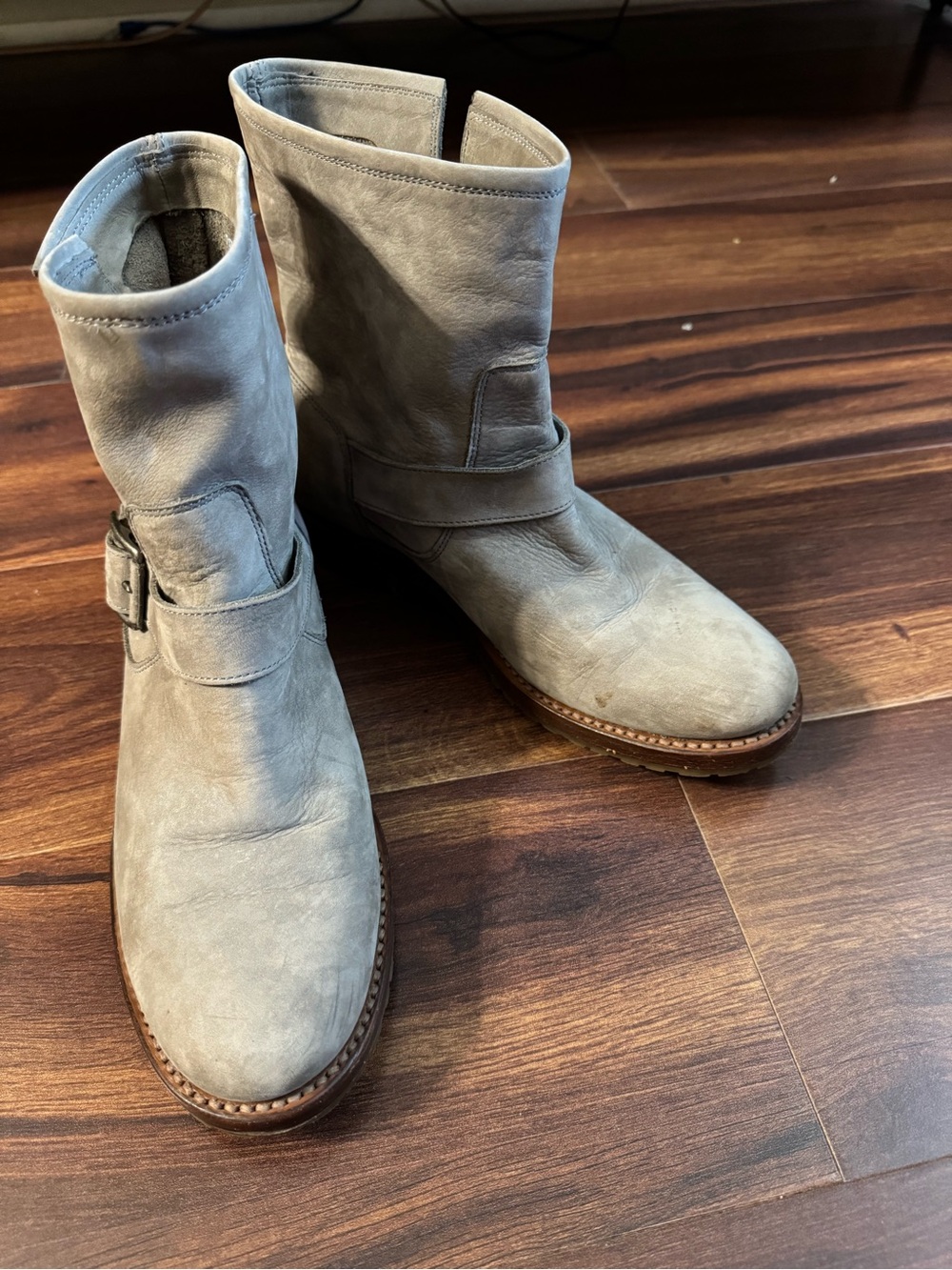 FRYE Light Gray Leather Mid-Calf Engineer Boots Size 7.5B